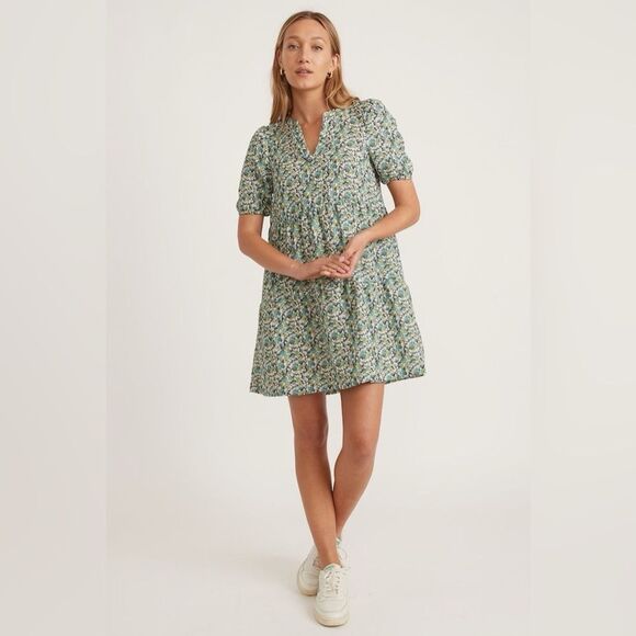 Marine Layer Dresses & Skirts - Marine Layer Jamie Short Sleeve Mini Dress Floral Blue Green Ditsy
